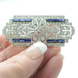 Joseph Esposito Diamonique 925 Sterling Silver Art Deco Pin Brooch Necklace